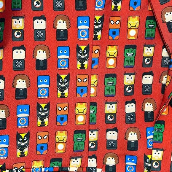 You Look Ugly Today Marvel Mini Figures Holiday Suit Mens Sz L Red Fun Christmas - Picture 4 of 7